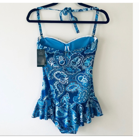 Ralph Lauren Blue Paisley Underwire Captiva Bandeau Swimsuit w/Strap 4 NWT - Picture 5 of 7